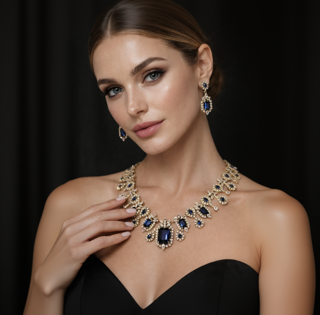 Ariana Royal Blue Sapphire Statement Necklace Set