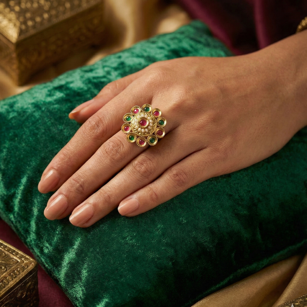 Rajwadi floral designed ring