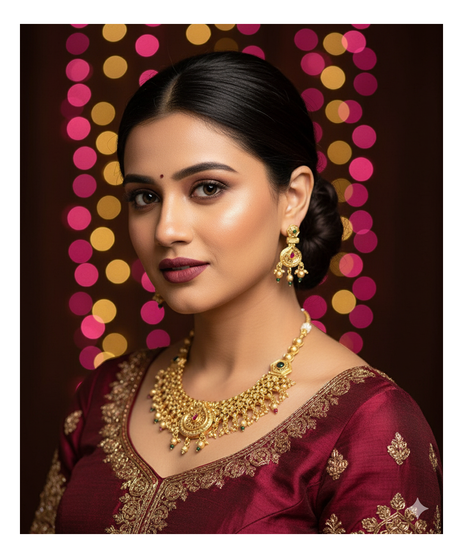 Ruby-Green Golden Rajwadi Finish Golden Necklace Set