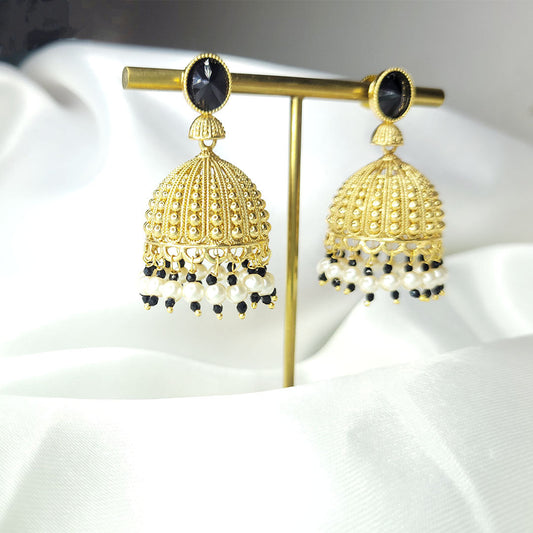 Black High Gold Jhumkis from Kallos Jewellery